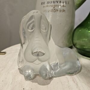 Frosted Viking Glass Basset Hound Dog Figurine Paperweight Bookend
